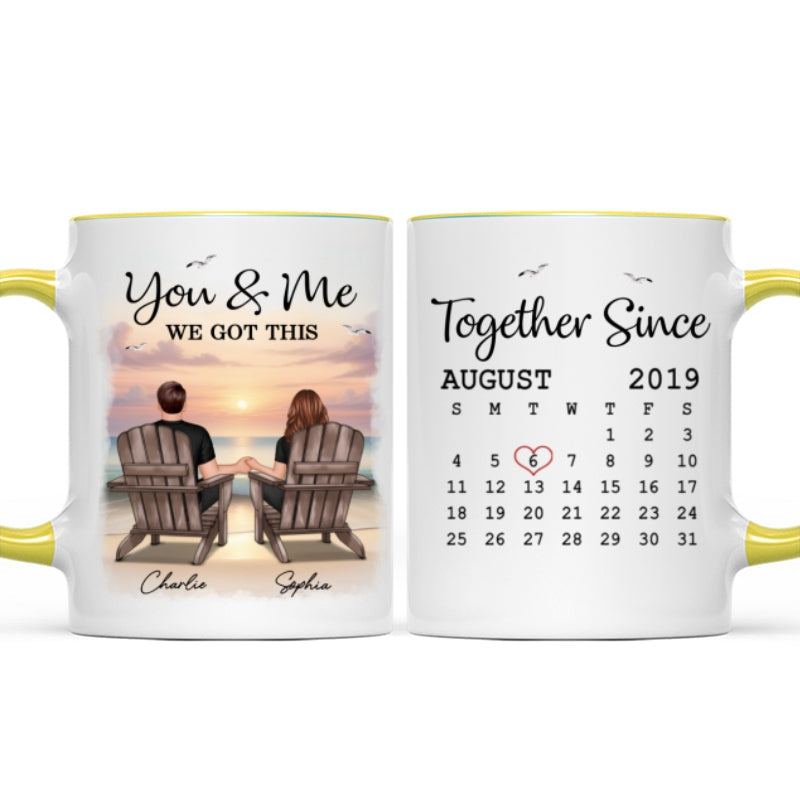 Eternal Sunset Beach Couple Back View Anniversary Calendar Personalized Mug, Gift, Anniversary Gift For Him, For Her