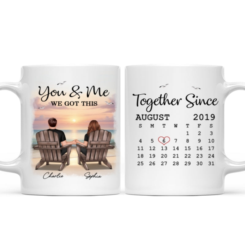 Eternal Sunset Beach Couple Back View Anniversary Calendar Personalized Mug, Gift, Anniversary Gift For Him, For Her
