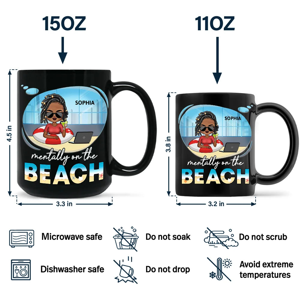 Mentally On The Beach - Personalized Black Mug