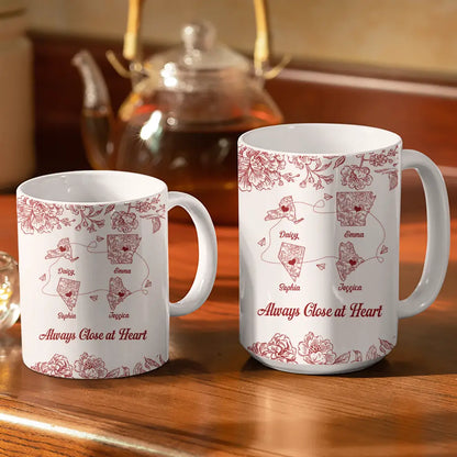 Miles Apart But Close At Heart Toile Pattern - Personalized White Edge-to-Edge Mug