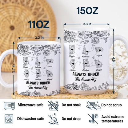 Miles Apart But Close At Heart Toile Pattern - Personalized White Edge-to-Edge Mug