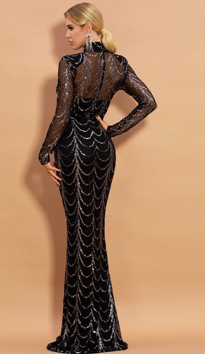Black With Gold/Sliver Sequins Maxi Dresses
