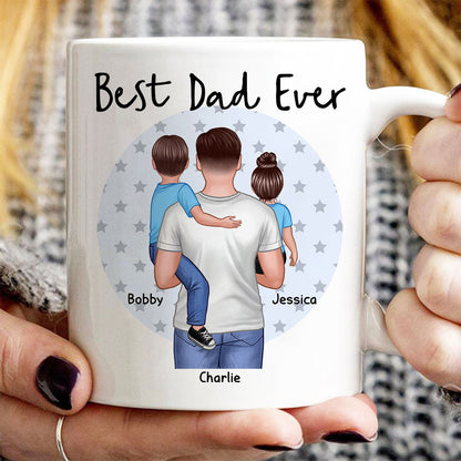 Dad Holding Kids Star Circle Personalized Mug
