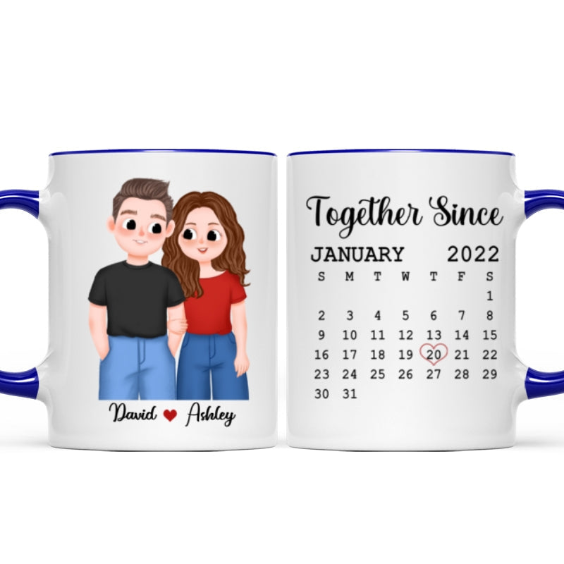 Cute Illustration Couple Calendar Anniversary Date Gift For Him For Her Personalized Mug