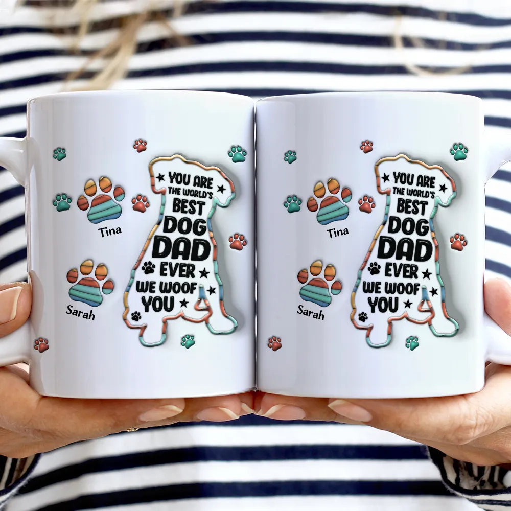 Happy Father's Day To A Pawsome Dad - 3D Inflated Effect Printed Mug, Personalized White Edge-to-Edge Mug
