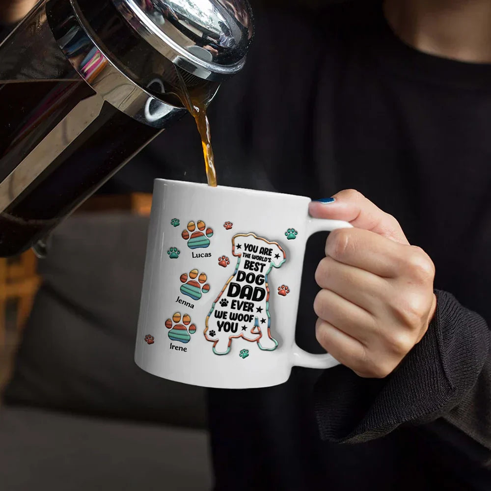 Happy Father's Day To A Pawsome Dad - 3D Inflated Effect Printed Mug, Personalized White Edge-to-Edge Mug