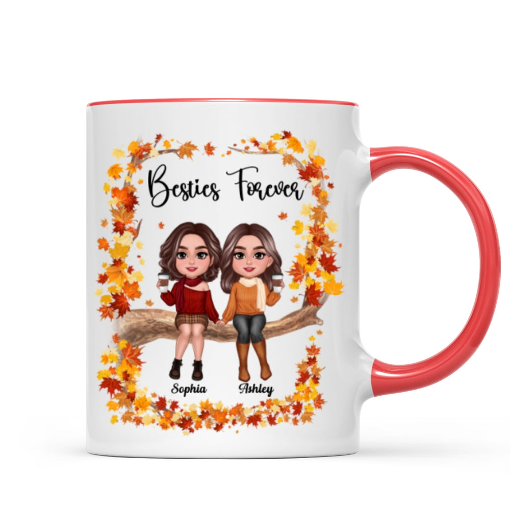 Besties Sisters Sitting On Fall Season Branch Personalized Mug