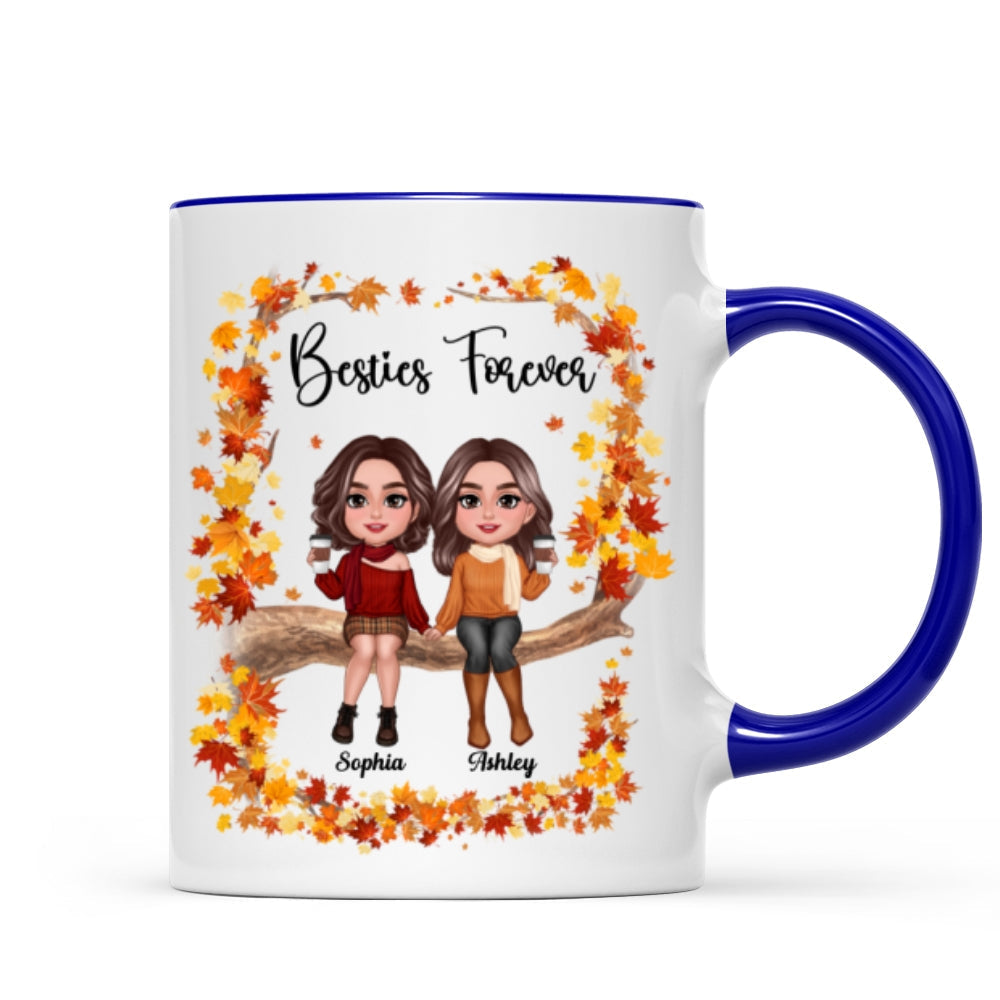 Besties Sisters Sitting On Fall Season Branch Personalized Mug