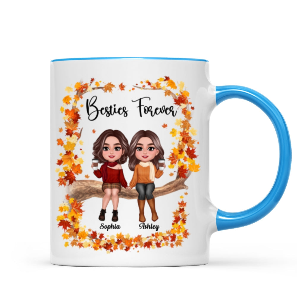 Besties Sisters Sitting On Fall Season Branch Personalized Mug