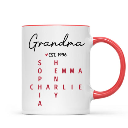 Grandma Est. Grandkids Names Crossword Puzzle Art Personalized Mug