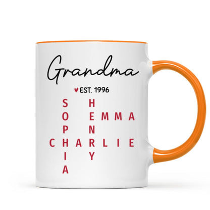 Grandma Est. Grandkids Names Crossword Puzzle Art Personalized Mug