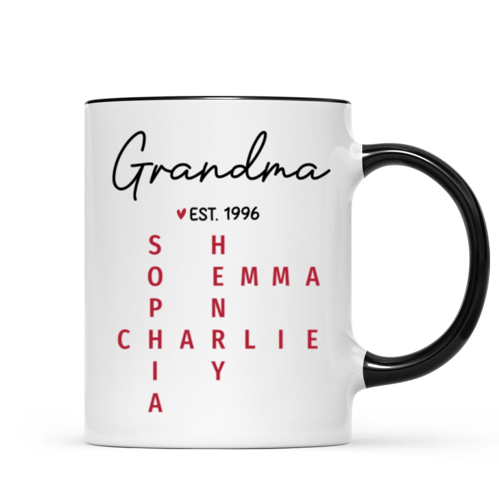 Grandma Est. Grandkids Names Crossword Puzzle Art Personalized Mug