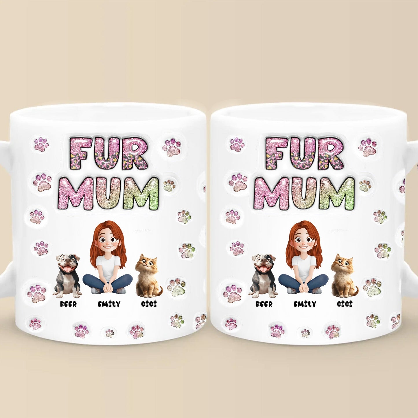Cartoon Pet Fur Mom Lovely Chibi - Personalized 3D Inflated Effect Ceramic Mug - Gift For Pet Lovers | CLP15 NA94