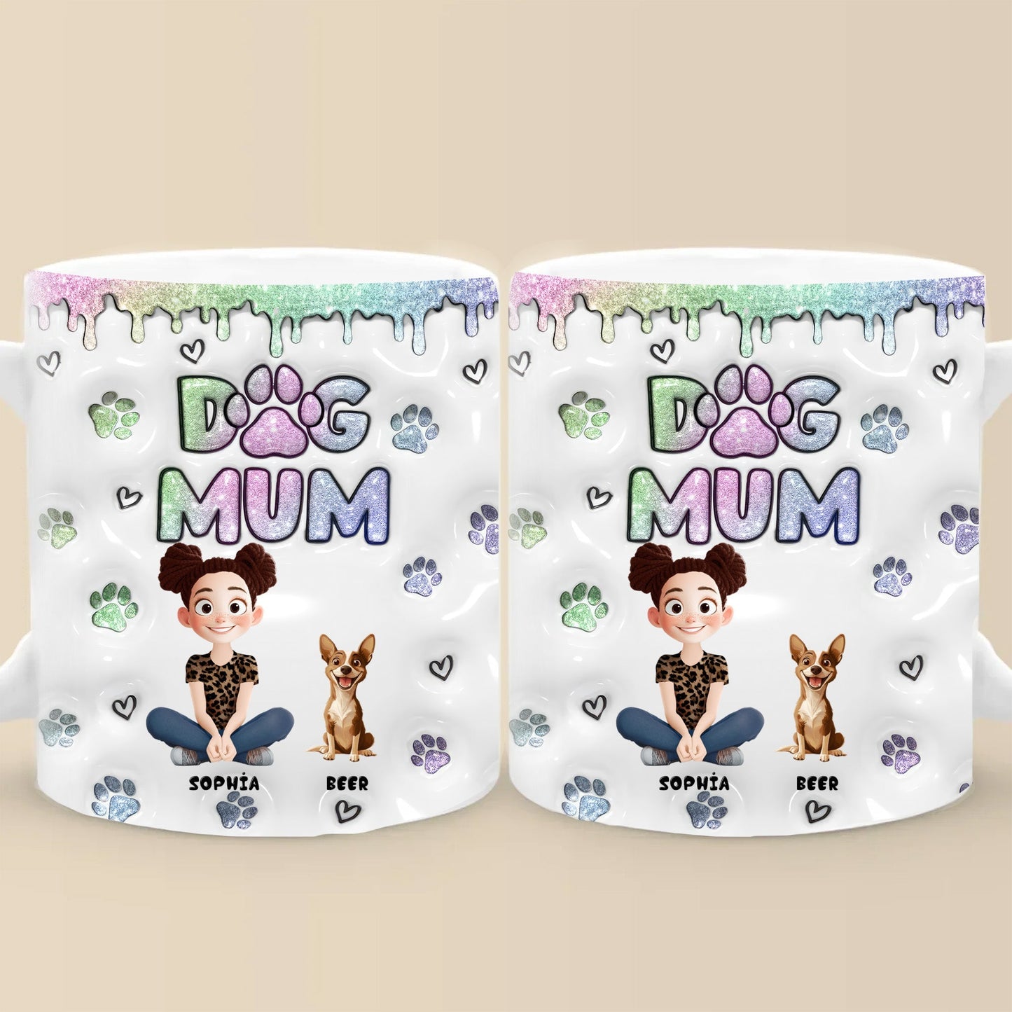 Lovely Chibi Cartoon Dog Mom - Personalized 3D Inflated Effect Ceramic Mug - Gift For Dog Lovers | CLP15 NA94