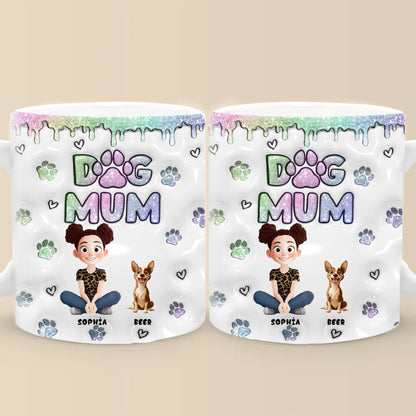 Lovely Chibi Cartoon Dog Mom - Personalized 3D Inflated Effect Ceramic Mug - Gift For Dog Lovers | CLP15 NA94