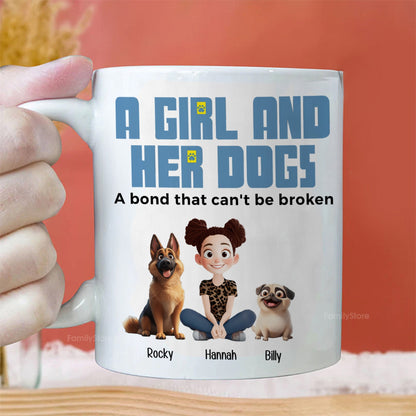 A Girl & Her Dogs Has Unbreakable Bond Cartoon Pet - Personalized Mug - Gift for Pet Owners, Pet Lovers, Dog Mom | CLP15 NH96