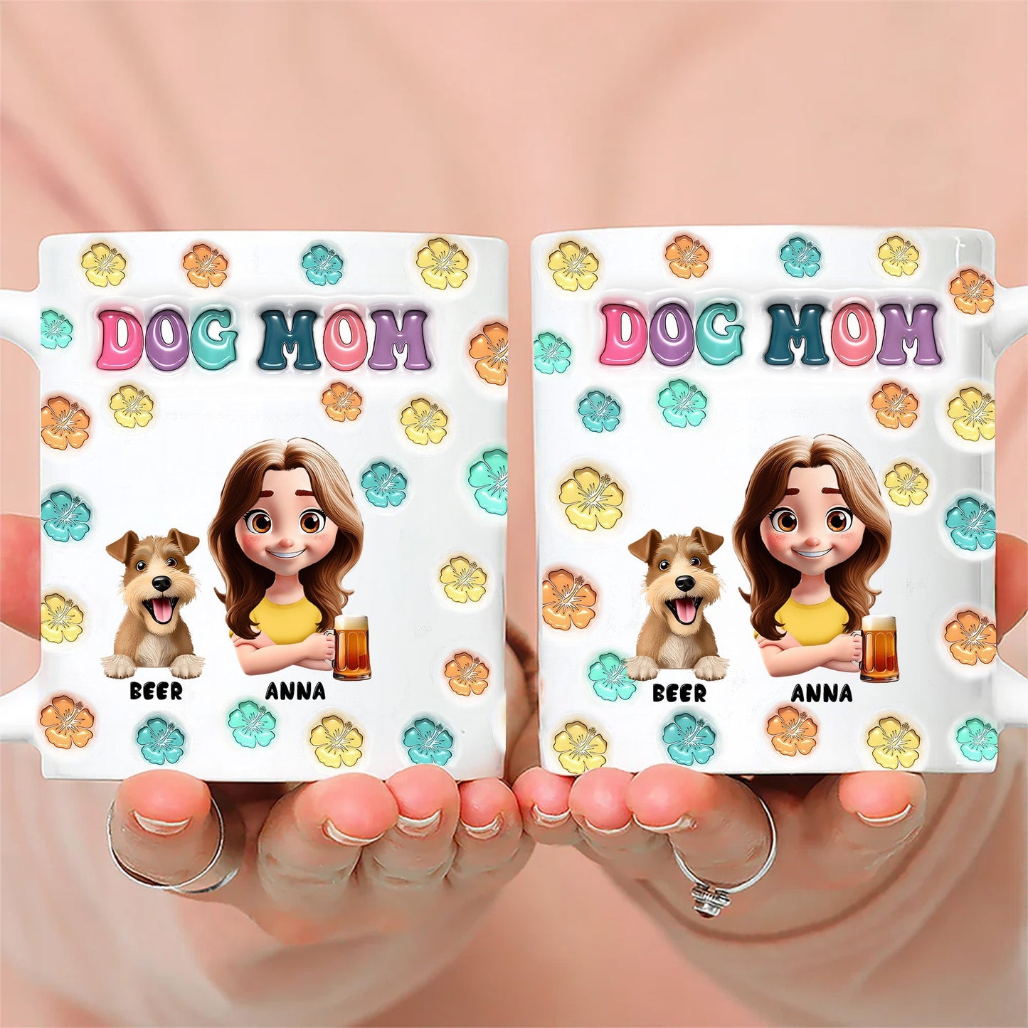 Cartoon Pet Mom Summer- Personalized 3D Inflated Effect Ceramic Mug - Gift For Pet Lovers | CLP16 NA94
