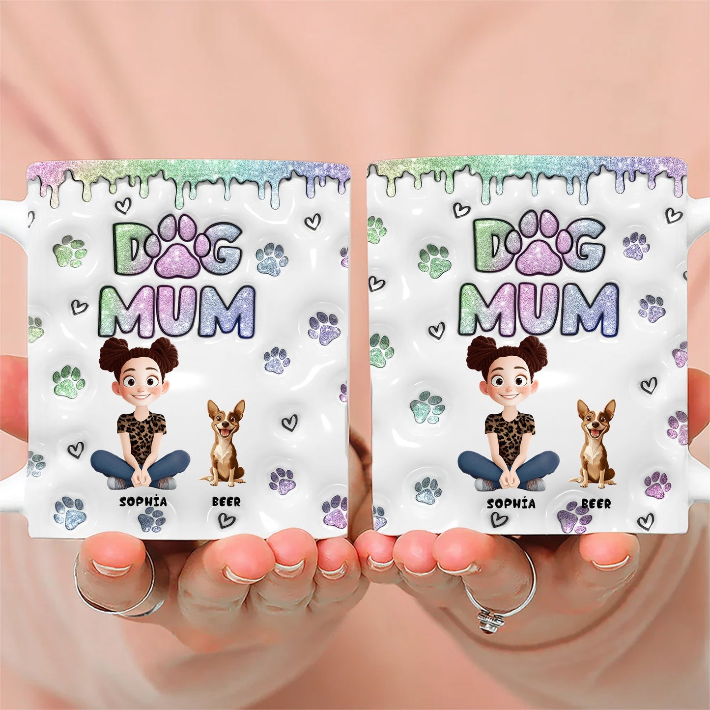 Lovely Chibi Cartoon Dog Mom - Personalized 3D Inflated Effect Ceramic Mug - Gift For Dog Lovers | CLP15 NA94