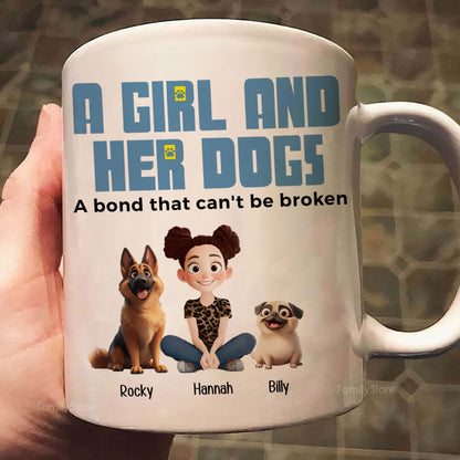 A Girl & Her Dogs Has Unbreakable Bond Cartoon Pet - Personalized Mug - Gift for Pet Owners, Pet Lovers, Dog Mom | CLP15 NH96
