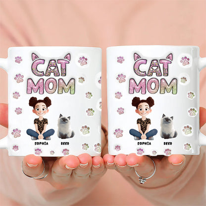 Cartoon Cat Mom Lovely Chibi - Personalized 3D Inflated Effect Ceramic Mug - Gift For Cat Lovers | CLP15 NA94