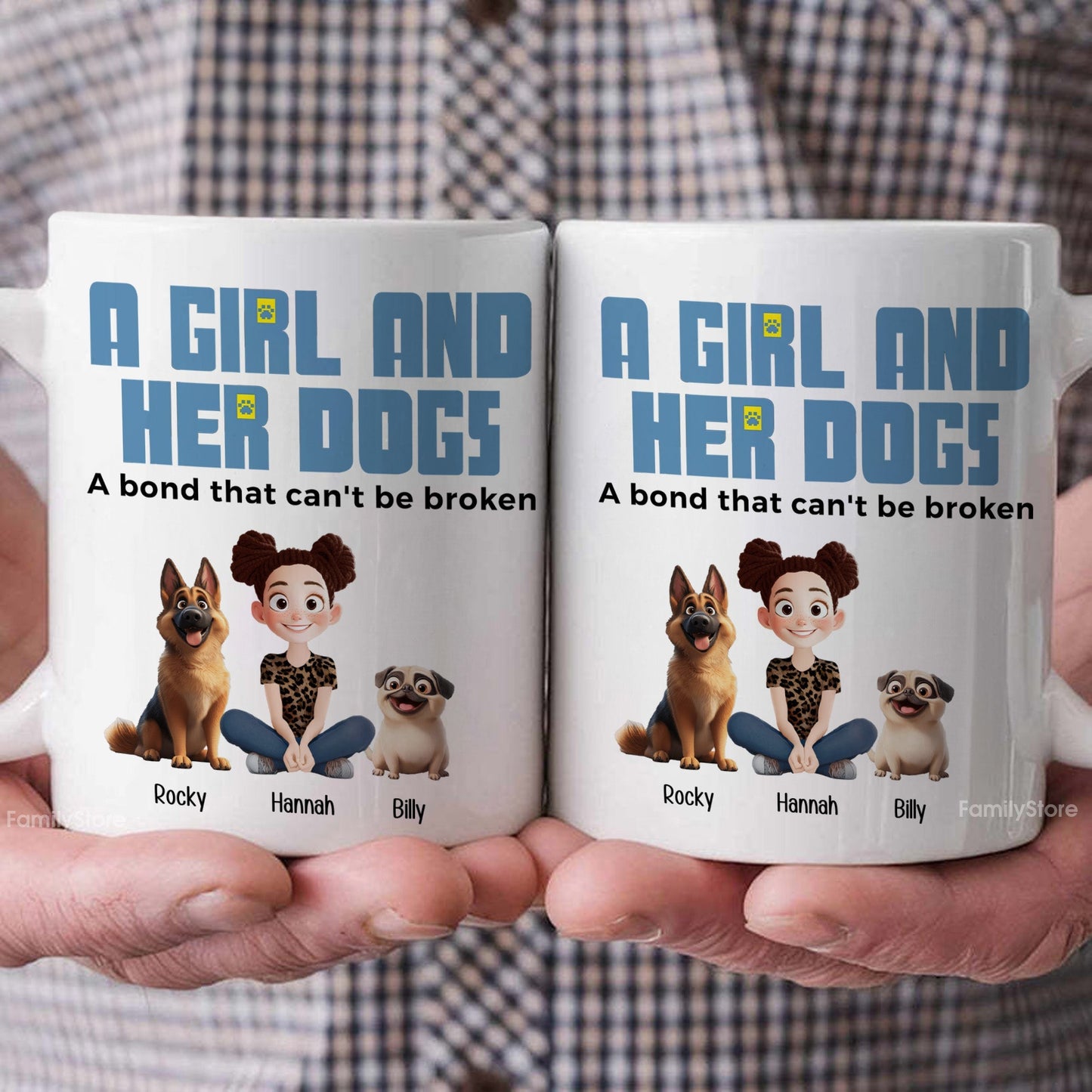 A Girl & Her Dogs Has Unbreakable Bond Cartoon Pet - Personalized Mug - Gift for Pet Owners, Pet Lovers, Dog Mom | CLP15 NH96