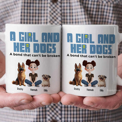 A Girl & Her Dogs Has Unbreakable Bond Cartoon Pet - Personalized Mug - Gift for Pet Owners, Pet Lovers, Dog Mom | CLP15 NH96