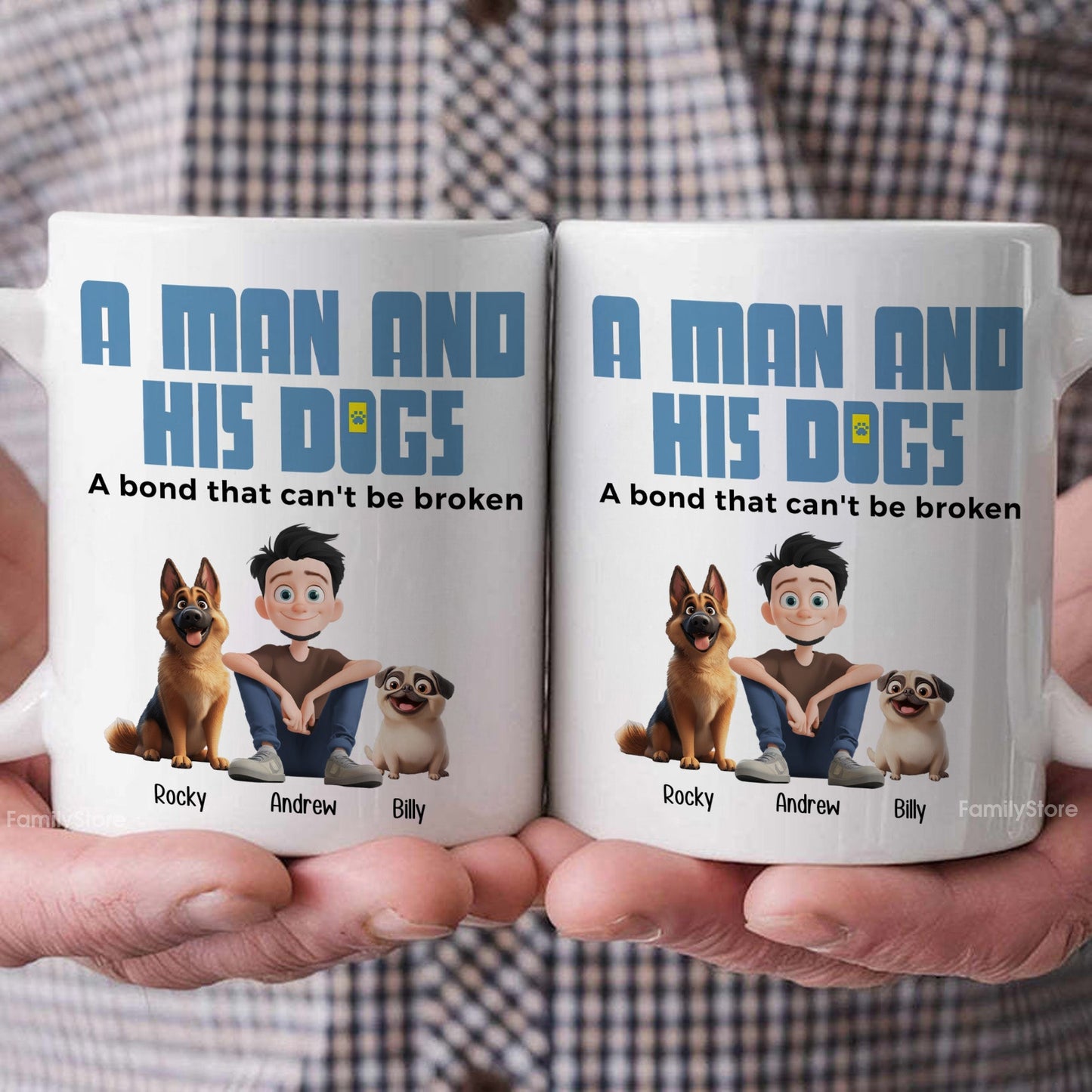 A Man And His Dogs Cartoon Pet - Personalized Mug - Gift for Pet Owners, Pet Lovers, Dog Dad | CLP15 NH96