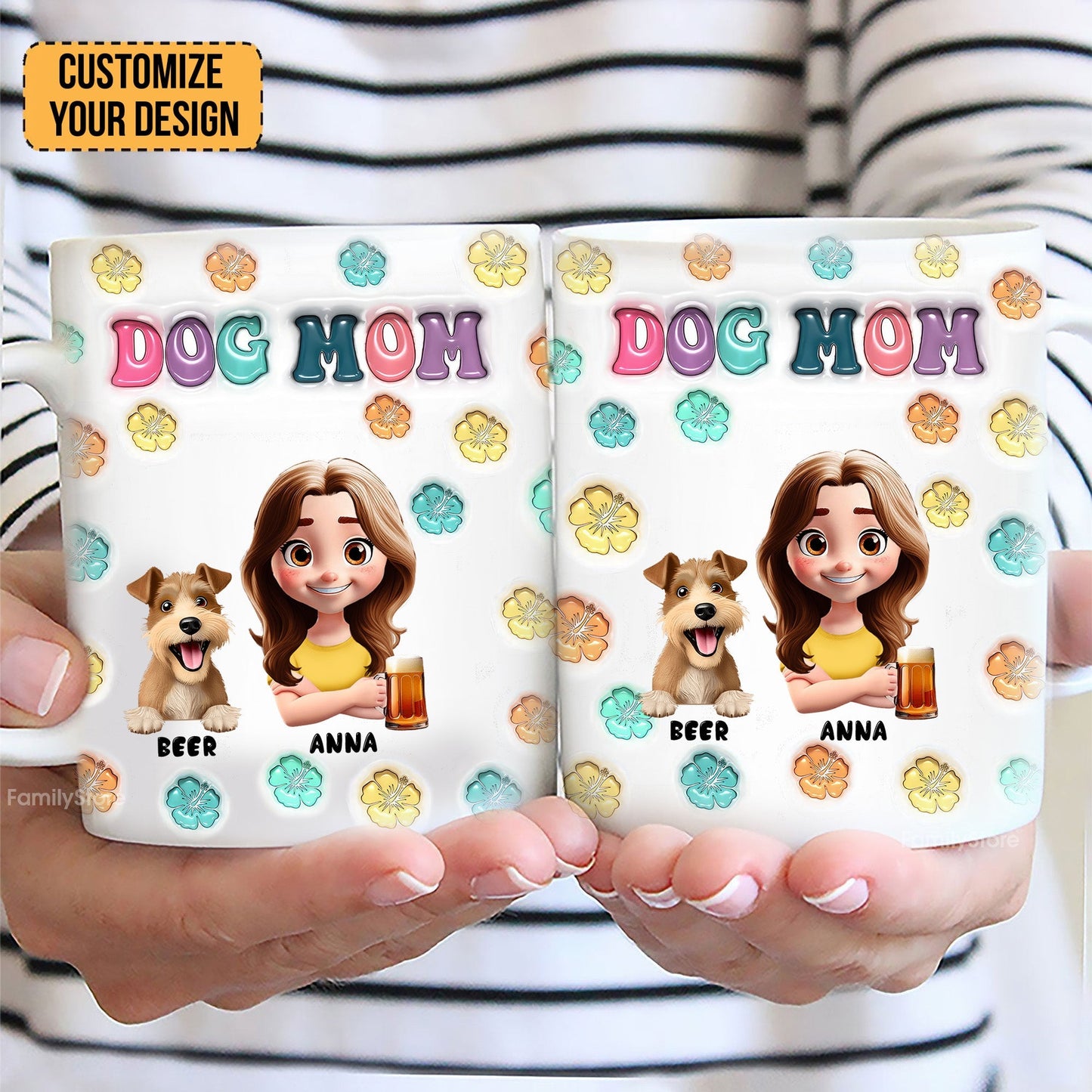 Cartoon Pet Mom Summer- Personalized 3D Inflated Effect Ceramic Mug - Gift For Pet Lovers | CLP16 NA94