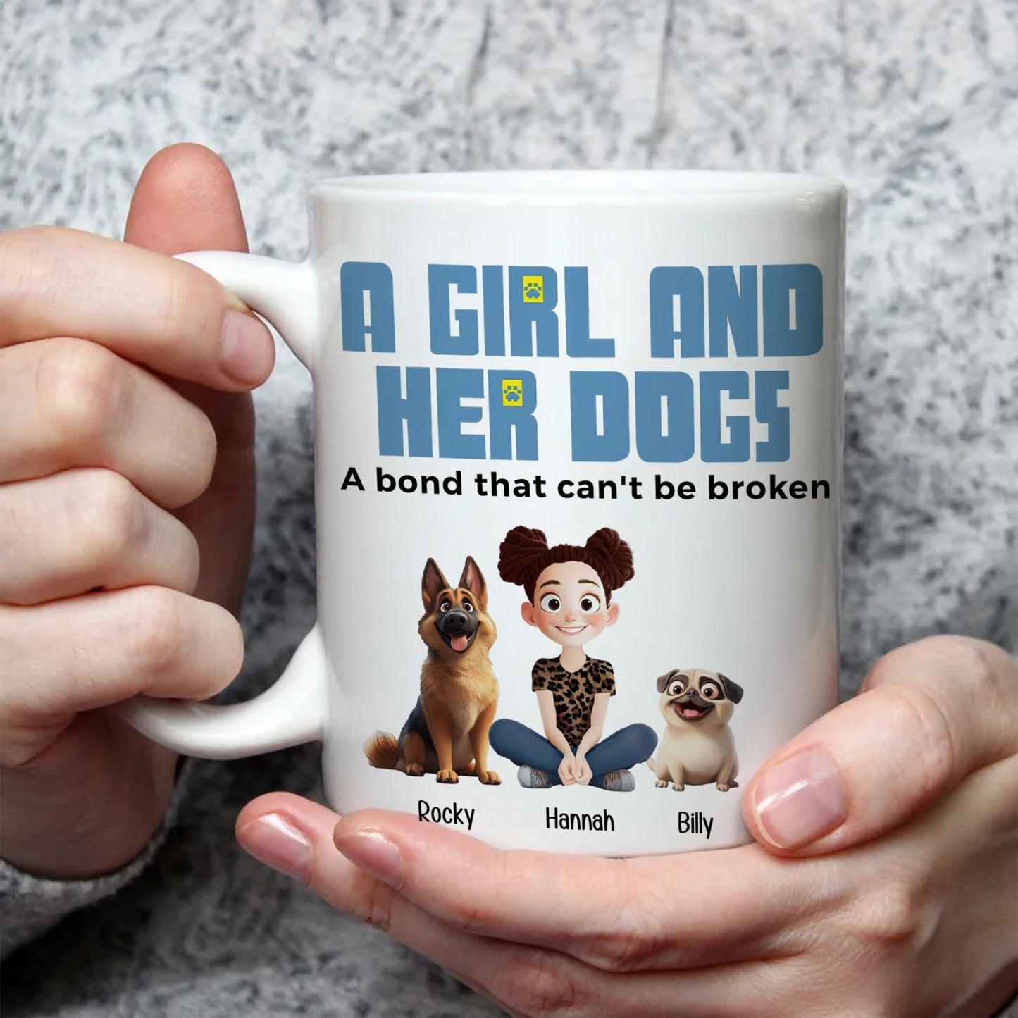 A Girl & Her Dogs Has Unbreakable Bond Cartoon Pet - Personalized Mug - Gift for Pet Owners, Pet Lovers, Dog Mom | CLP15 NH96