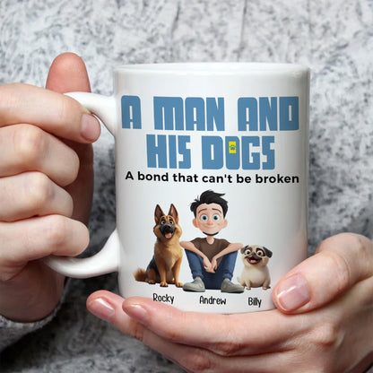 A Man And His Dogs Cartoon Pet - Personalized Mug - Gift for Pet Owners, Pet Lovers, Dog Dad | CLP15 NH96