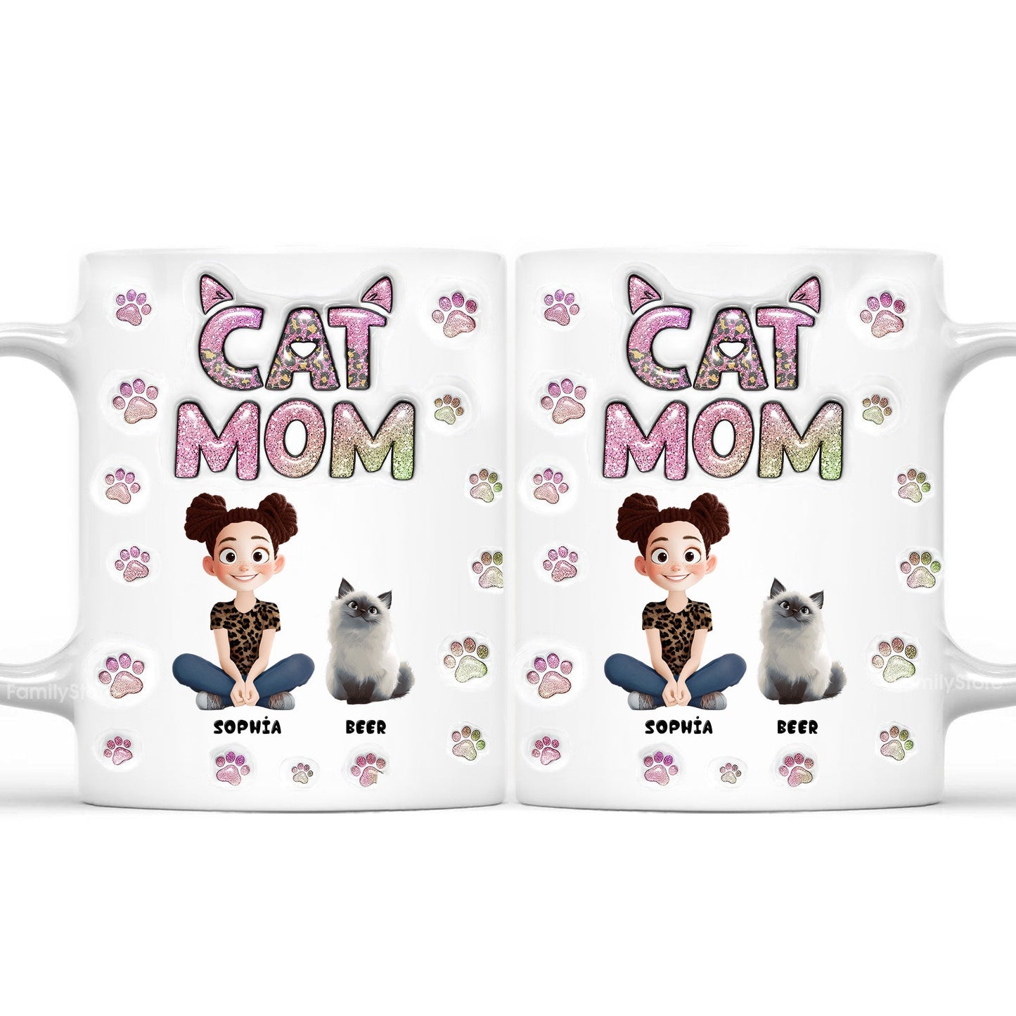 Cartoon Cat Mom Lovely Chibi - Personalized 3D Inflated Effect Ceramic Mug - Gift For Cat Lovers | CLP15 NA94