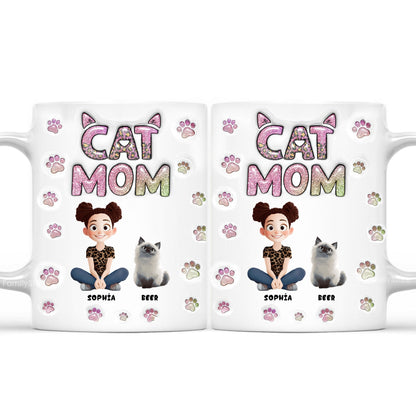 Cartoon Cat Mom Lovely Chibi - Personalized 3D Inflated Effect Ceramic Mug - Gift For Cat Lovers | CLP15 NA94