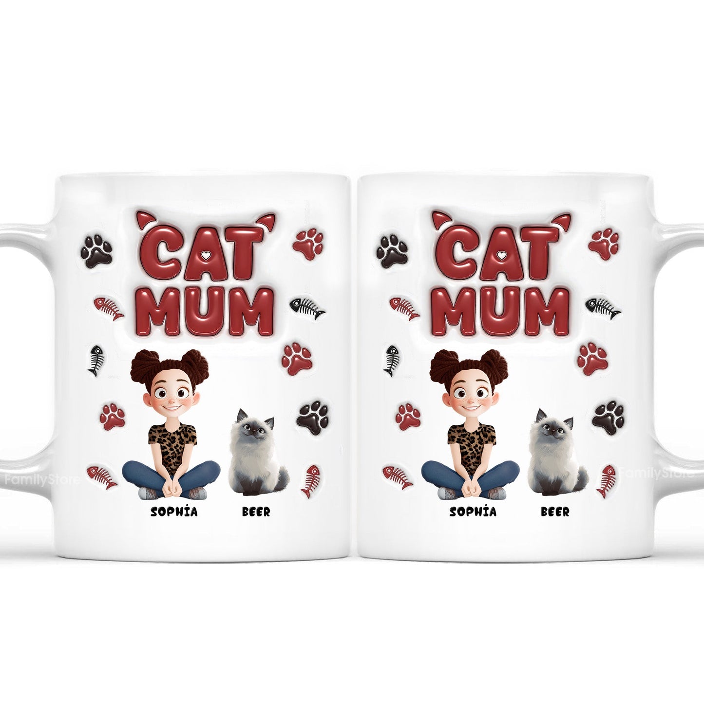 Lovely Cartoon Cat Mama - Personalized 3D Inflated Effect Ceramic Mug - Gift For Cat Lovers | CLP15 NA94