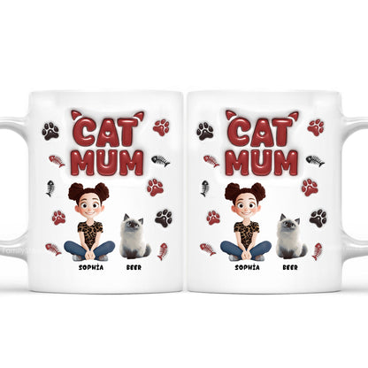 Lovely Cartoon Cat Mama - Personalized 3D Inflated Effect Ceramic Mug - Gift For Cat Lovers | CLP15 NA94