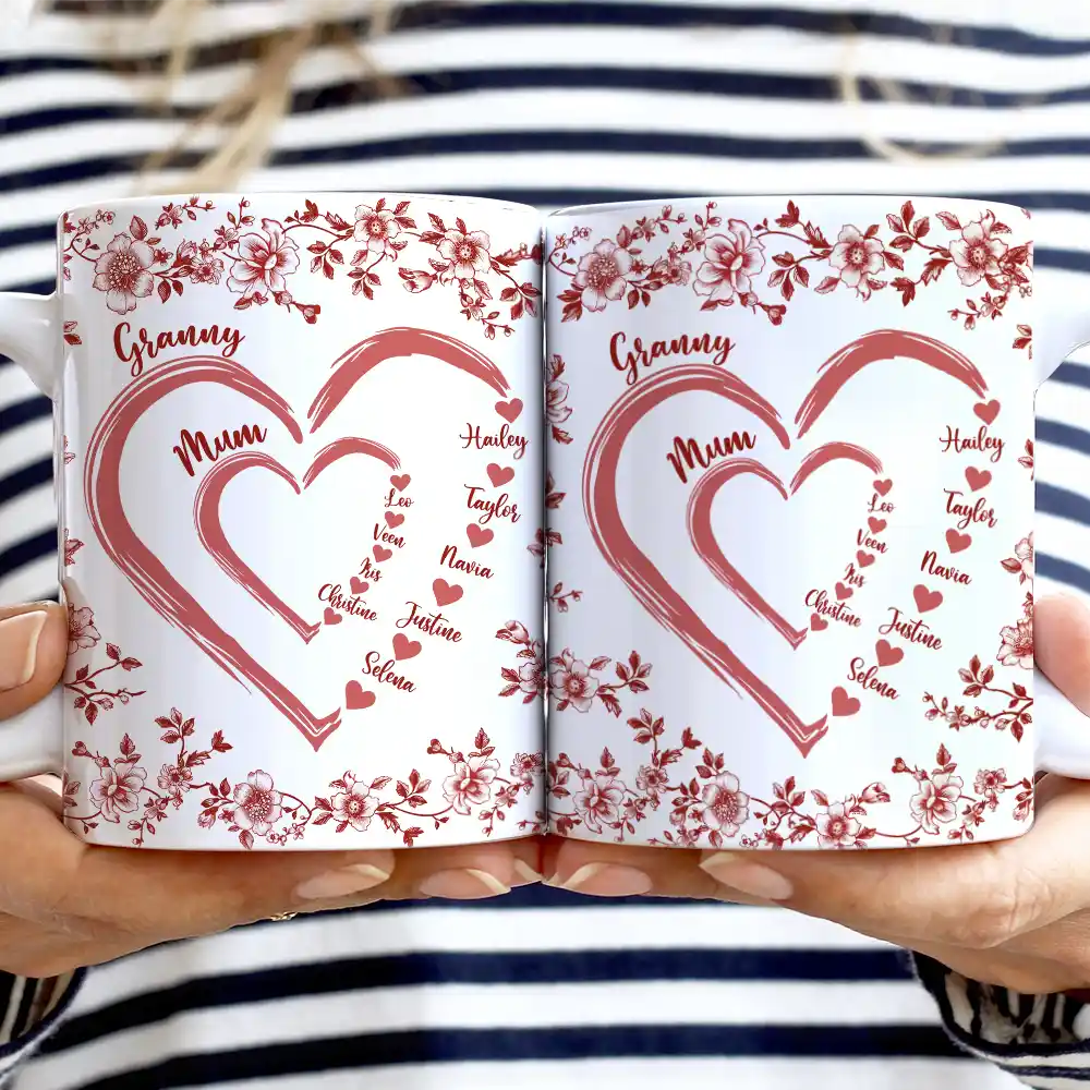 Mom Grandma Sweethearts Toile - Personalized White Edge-to-Edge Mug