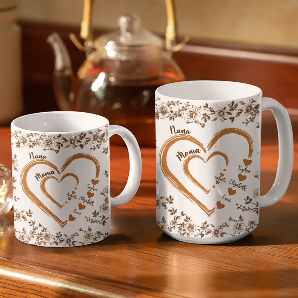 Mom Grandma Sweethearts Toile - Personalized White Edge-to-Edge Mug