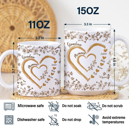 Mom Grandma Sweethearts Toile - Personalized White Edge-to-Edge Mug
