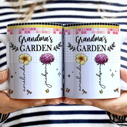 Mosaic Tiles Birth Flower Grandma's Garden - Personalized White Edge-to-Edge Mug