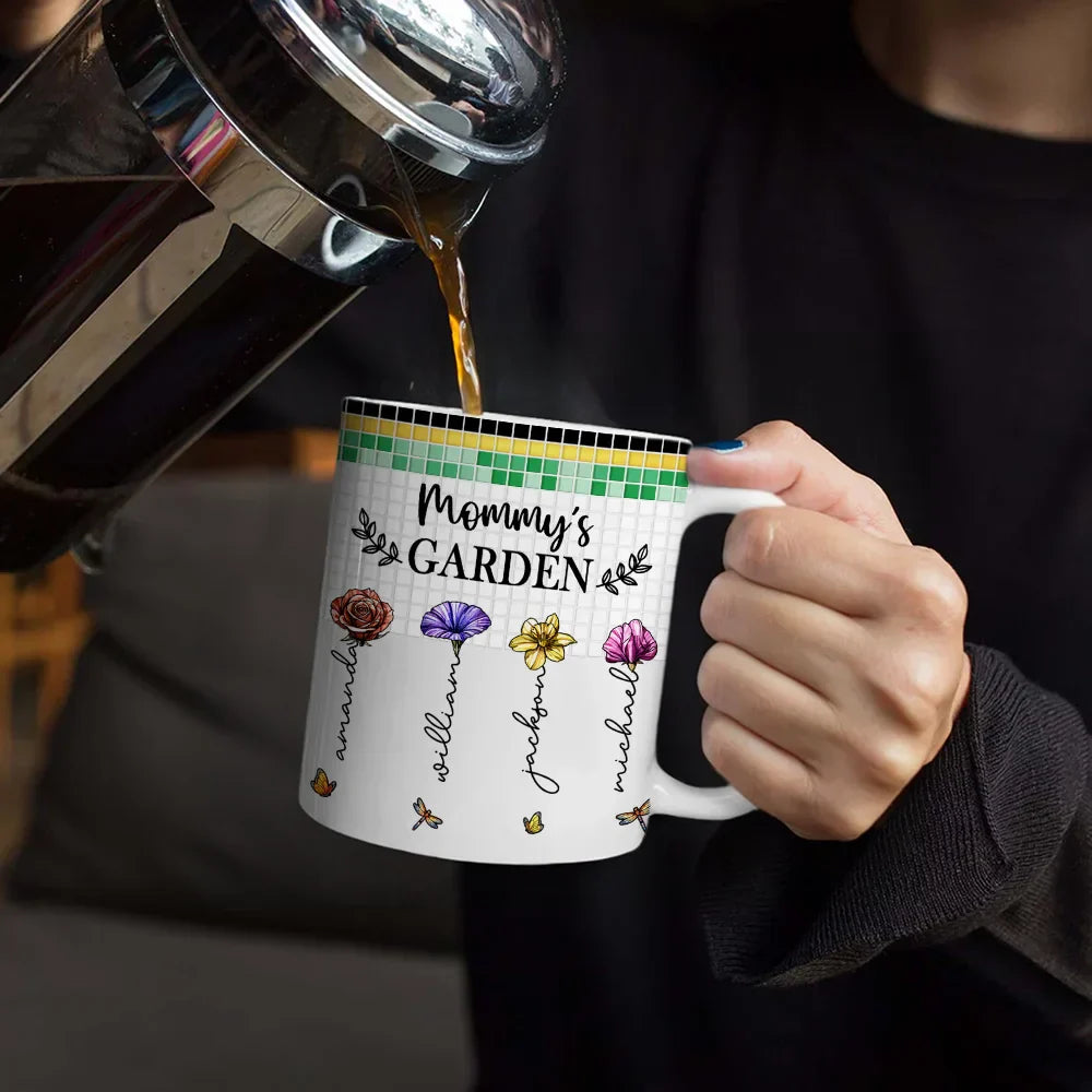 Mosaic Tiles Birth Flower Grandma's Garden - Personalized White Edge-to-Edge Mug