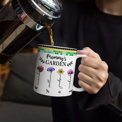 Mosaic Tiles Birth Flower Grandma's Garden - Personalized White Edge-to-Edge Mug