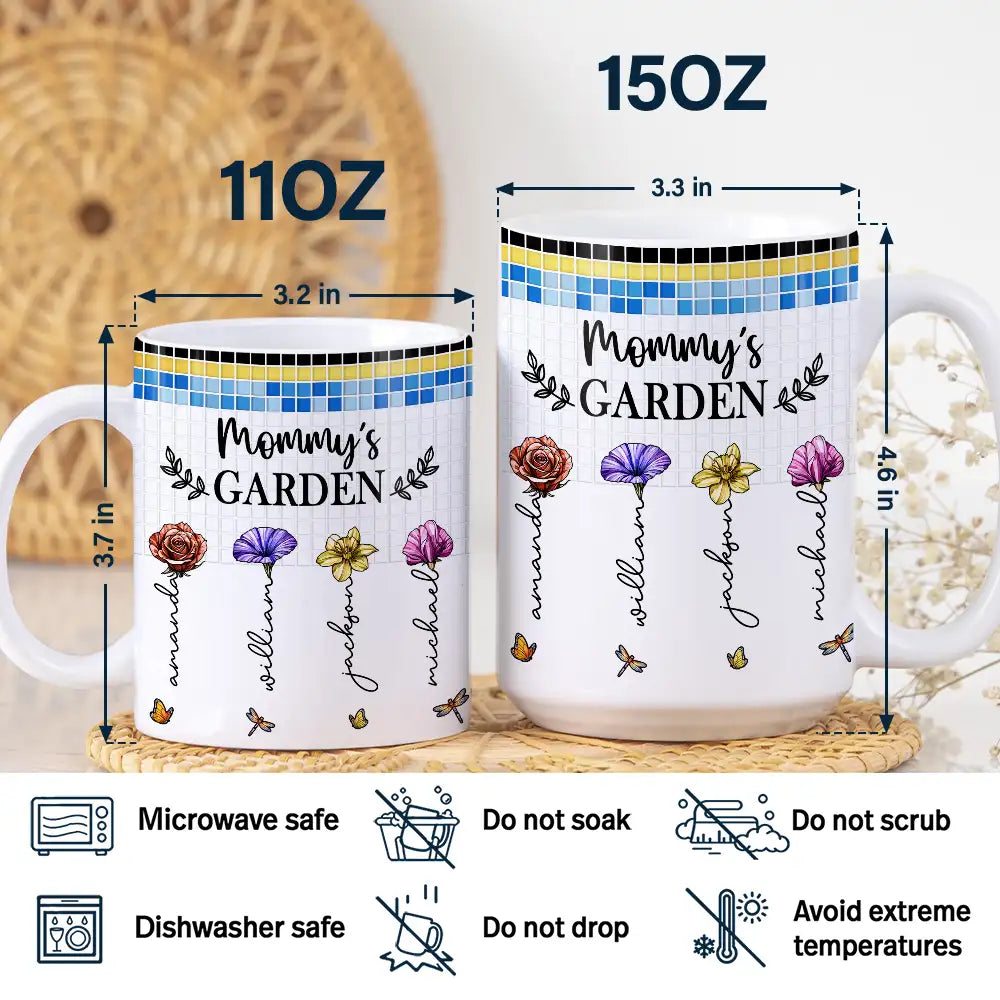 Mosaic Tiles Birth Flower Grandma's Garden - Personalized White Edge-to-Edge Mug