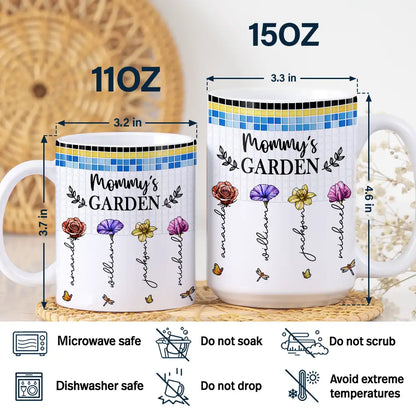 Mosaic Tiles Birth Flower Grandma's Garden - Personalized White Edge-to-Edge Mug