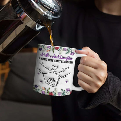 Mother And Daughter Relationship - 3D Inflated Effect Printed Mug, Personalized White Edge-to-Edge Mug