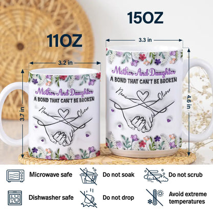 Mother And Daughter Relationship - 3D Inflated Effect Printed Mug, Personalized White Edge-to-Edge Mug