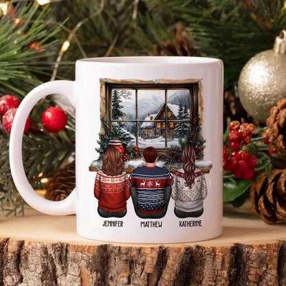 Brother Sisters Sitting By The Window Personalized Mug, Christmas Gift for Siblings