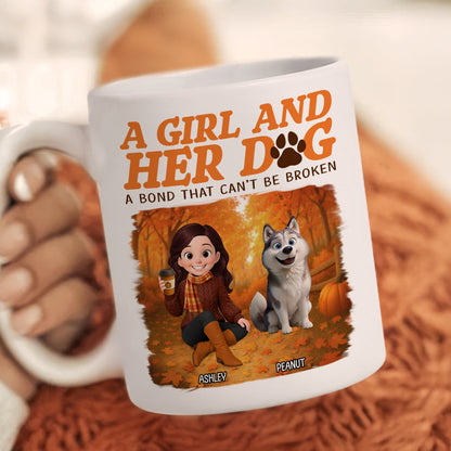 Cozy Fall Vibe Cute Cartoon Girl And Dog Bond That Can't Be Broken Personalized Mug