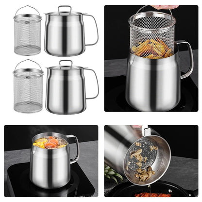Multi-Functional 1.5/2L Stainless Steel Oil Filter Pot With Frying Basket