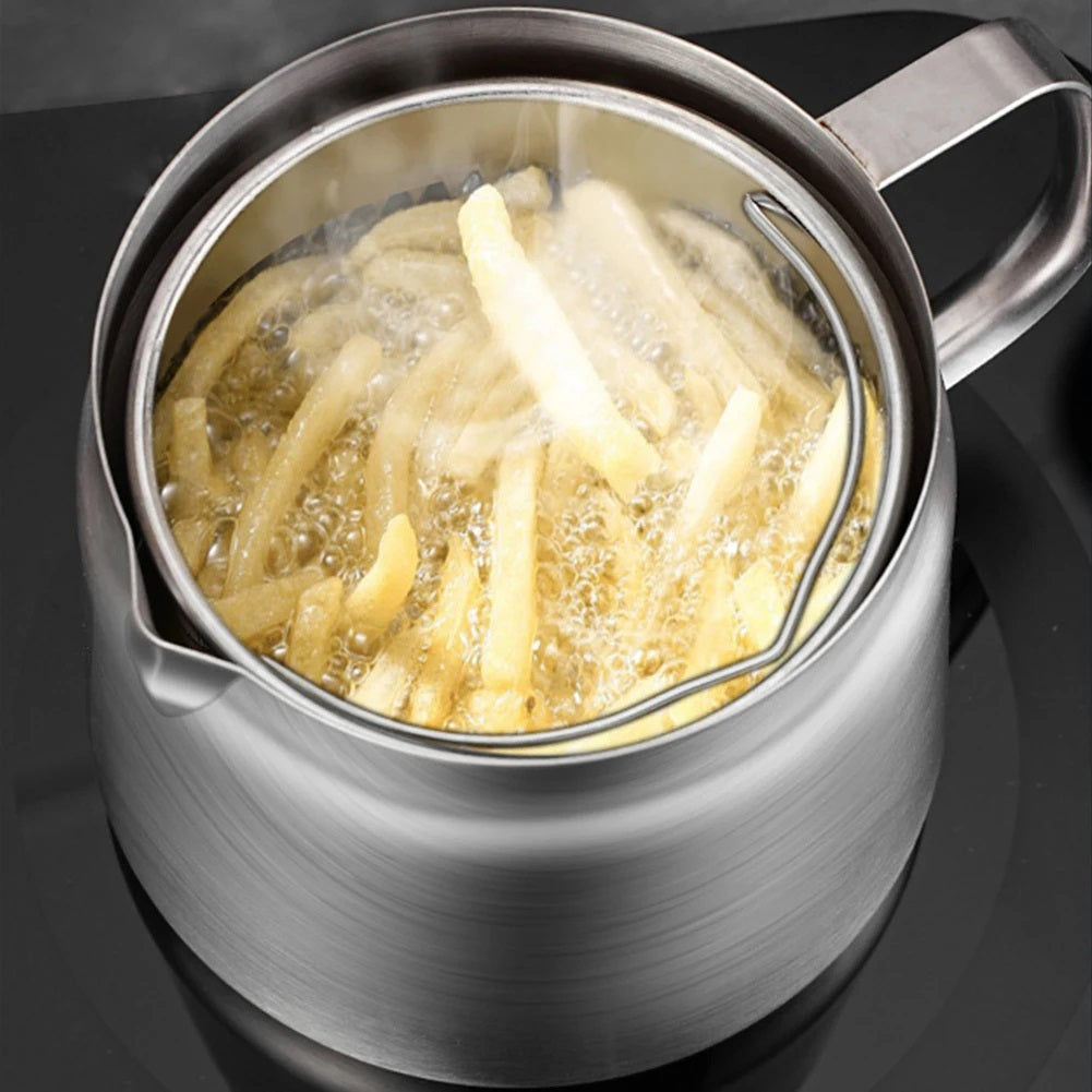 Multi-Functional 1.5/2L Stainless Steel Oil Filter Pot With Frying Basket
