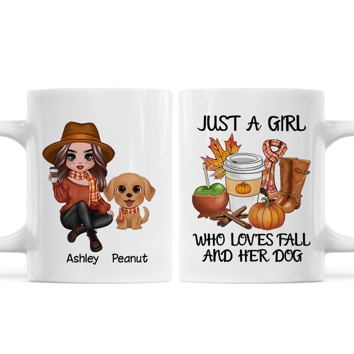 Just A Girl Who Loves Fall And Her Dogs Doll Woman Watercolor Cute Dogs Personalized Mug