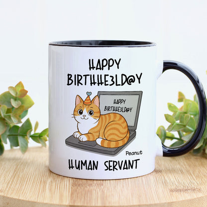 Good Morning Happy Father's Day Human Servant Funny Cats Sitting On Laptop Personalized Mug